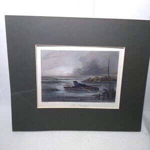 Antique J. Scott 4"x6" Colored Engraving Print "The Fowler" 1800s Duck Hunter